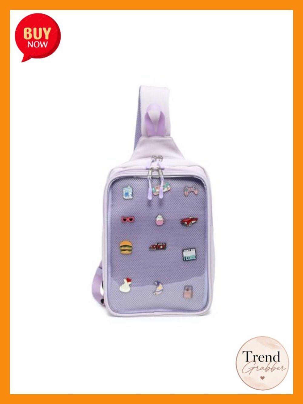 Canvas Nylon Crossbody Ita Bag Pin Display Chest Sling with Clear Window - Picture 1 of 5